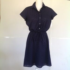 NWT ~J.CREW NAVY CAP SLEEVE EYELET DRESS~